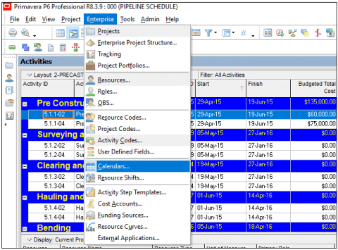 Primavera P6 Calendars - Creating and Assigning