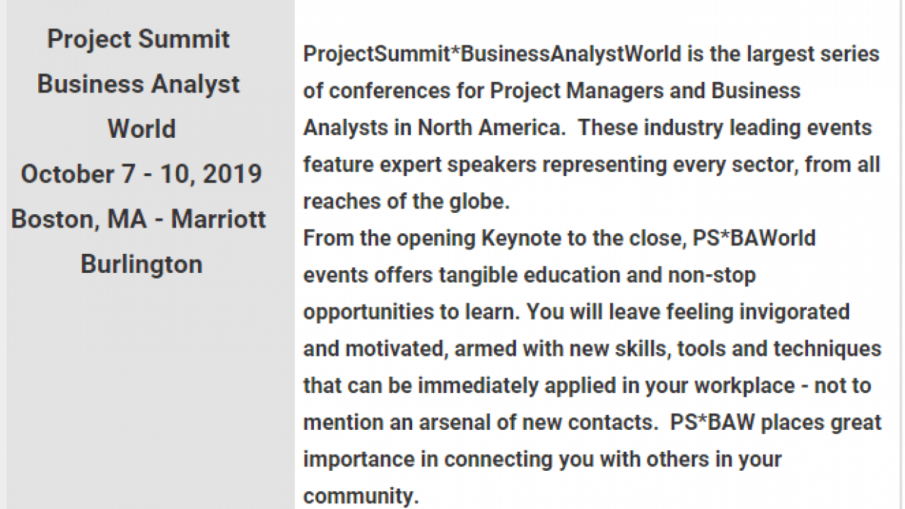 ProjectSummit Business Analyst World Orlando projectcubicle