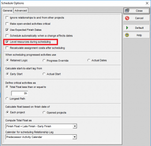 Resource Leveling Feature of Primavera P6