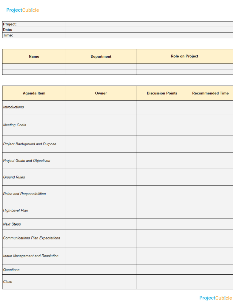 A Sample Kickoff Meeting Agenda Template for Projects