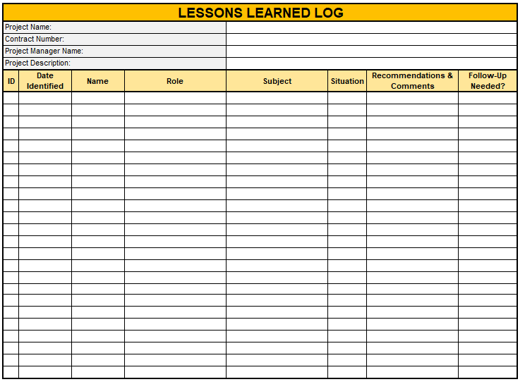 Lessons Learned Template Excel
